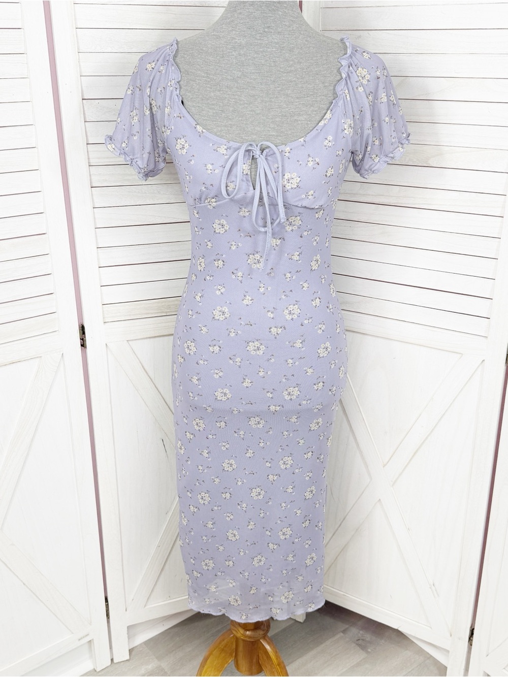 Y2K Cottagecore Twee Forever21 Floral Sheath Dress Purple Small Cap Sleeve Fairy